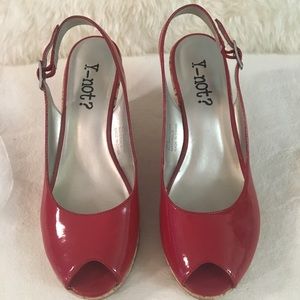 Red Patent Leather Wedge Open Toe Sandals SZ 7.5